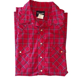 Wrangler Mens Vintage 2XT Red Plaid Short Sleeve Button Down Western Shirt